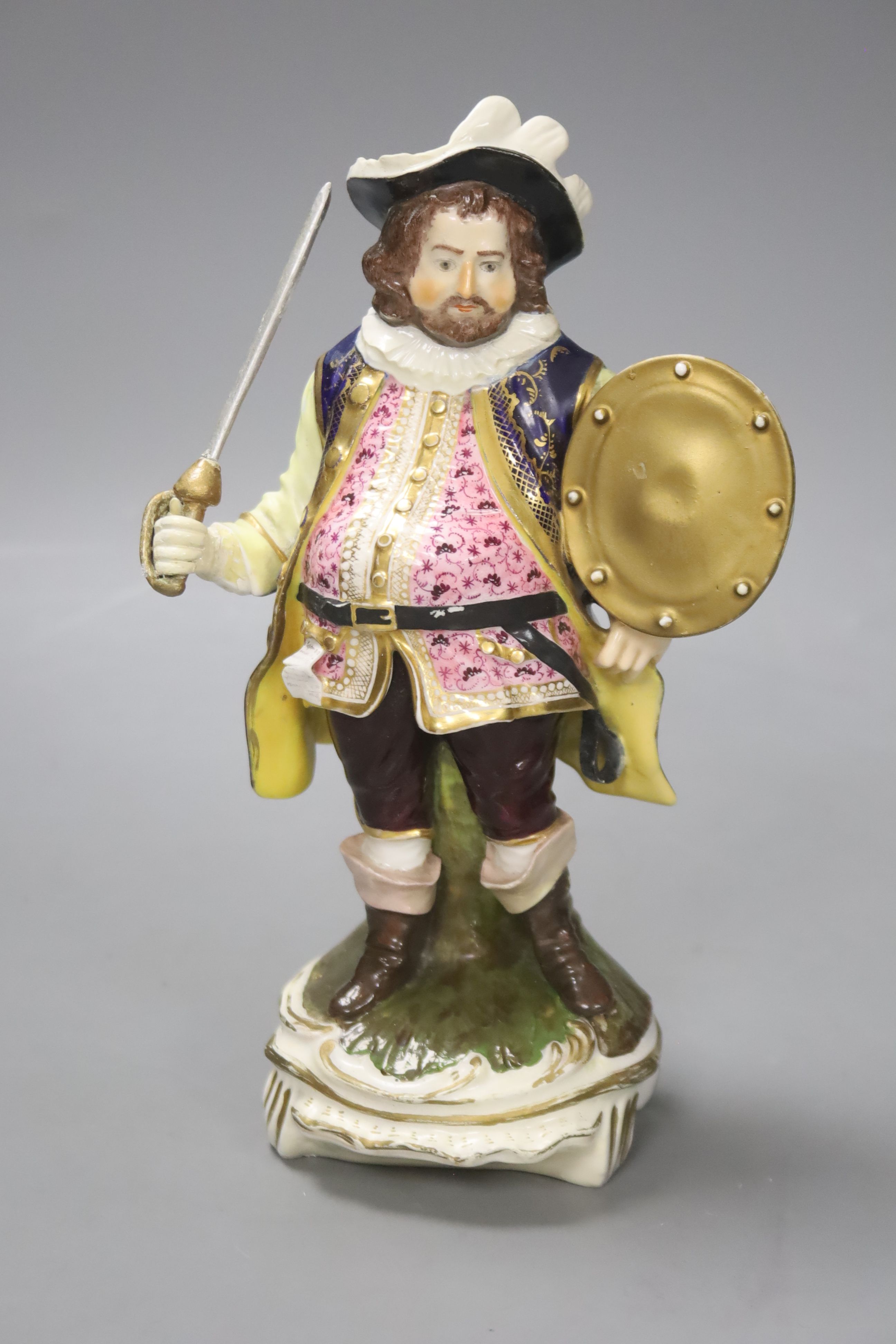 A Bloor Derby figure of Falstaff, c.1830, with polychrome decoration heightened in gilt (restored), height 23cm